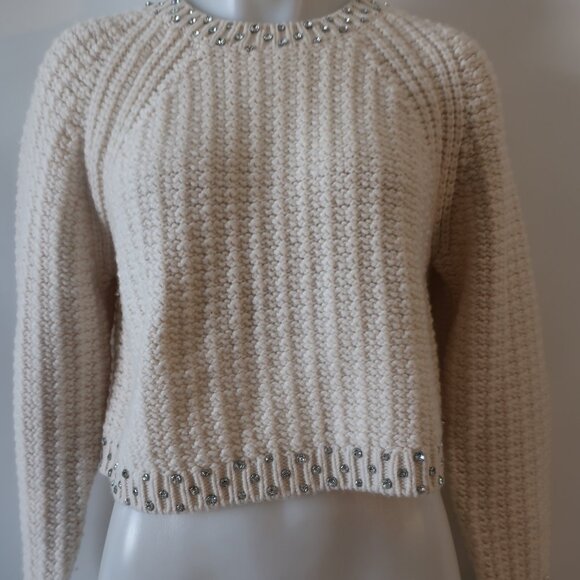 Womens ba&sh 100% Wool Cream Knit Sweater W/Silver Rhinestones Details Size XS - Picture 2 of 10